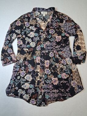 Style & Co. Black Floral Button-Front Blouse